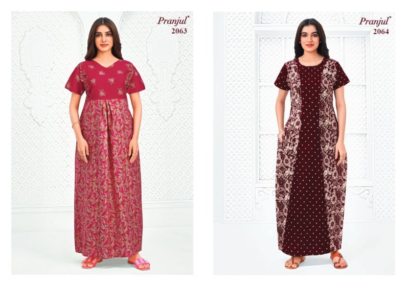 Pragati Vol 20 By Pranjul Pure Cotton Printed Nighty Gown 